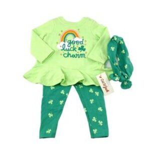Cat & Jack Baby Girls ‘Good Luck Charm’ 3 PC Set Outfit Green, Size 6/9 Month.